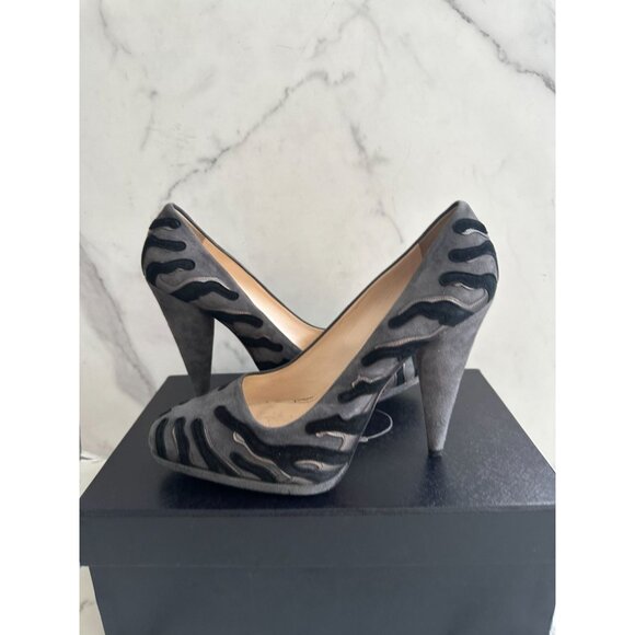 PRADA Gray Black Suede Animal Print Heels Size 40.5 - Picture 4 of 12